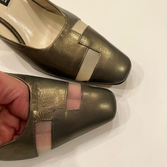 Sesto Meucci grey metallic toned Italian leather heeled mules netting size 6.5 - Picture 6 of 10